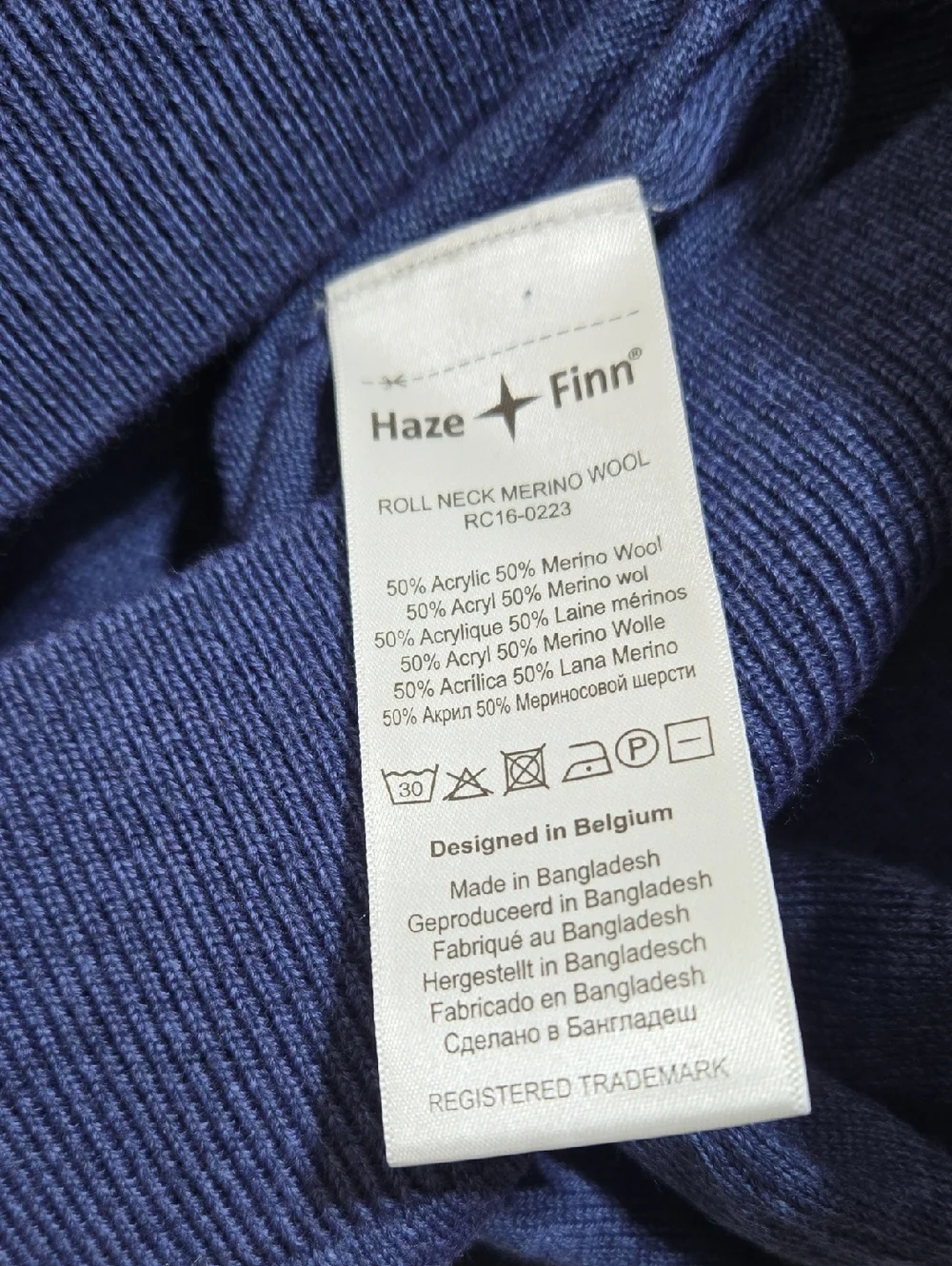 Haze & Finn Men's Roll Neck Merino Wool Sweater